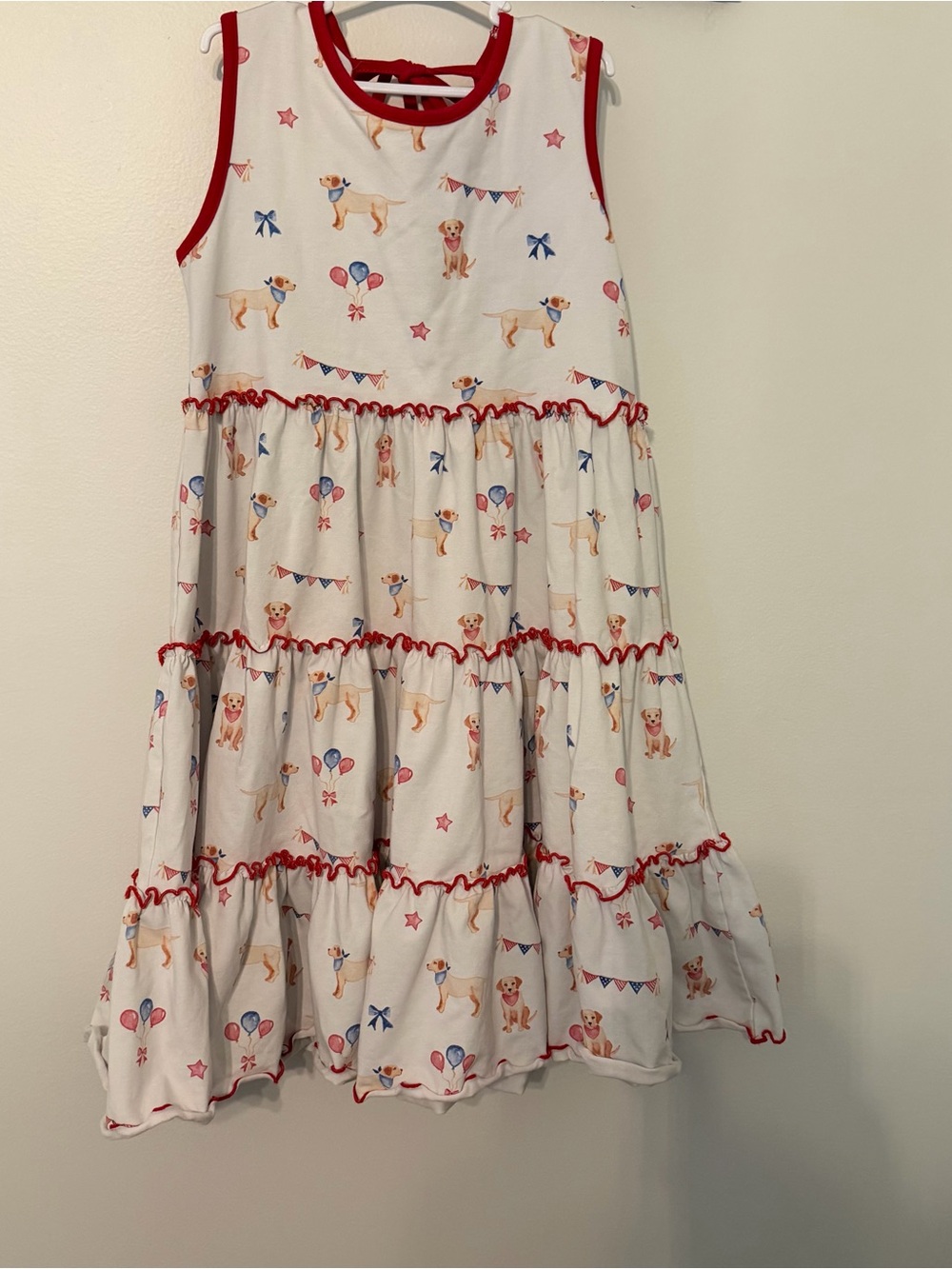 Serendipity by Shrimp & Grits Kids Boutique Patriotic Puppy Tiered Dress Size XL